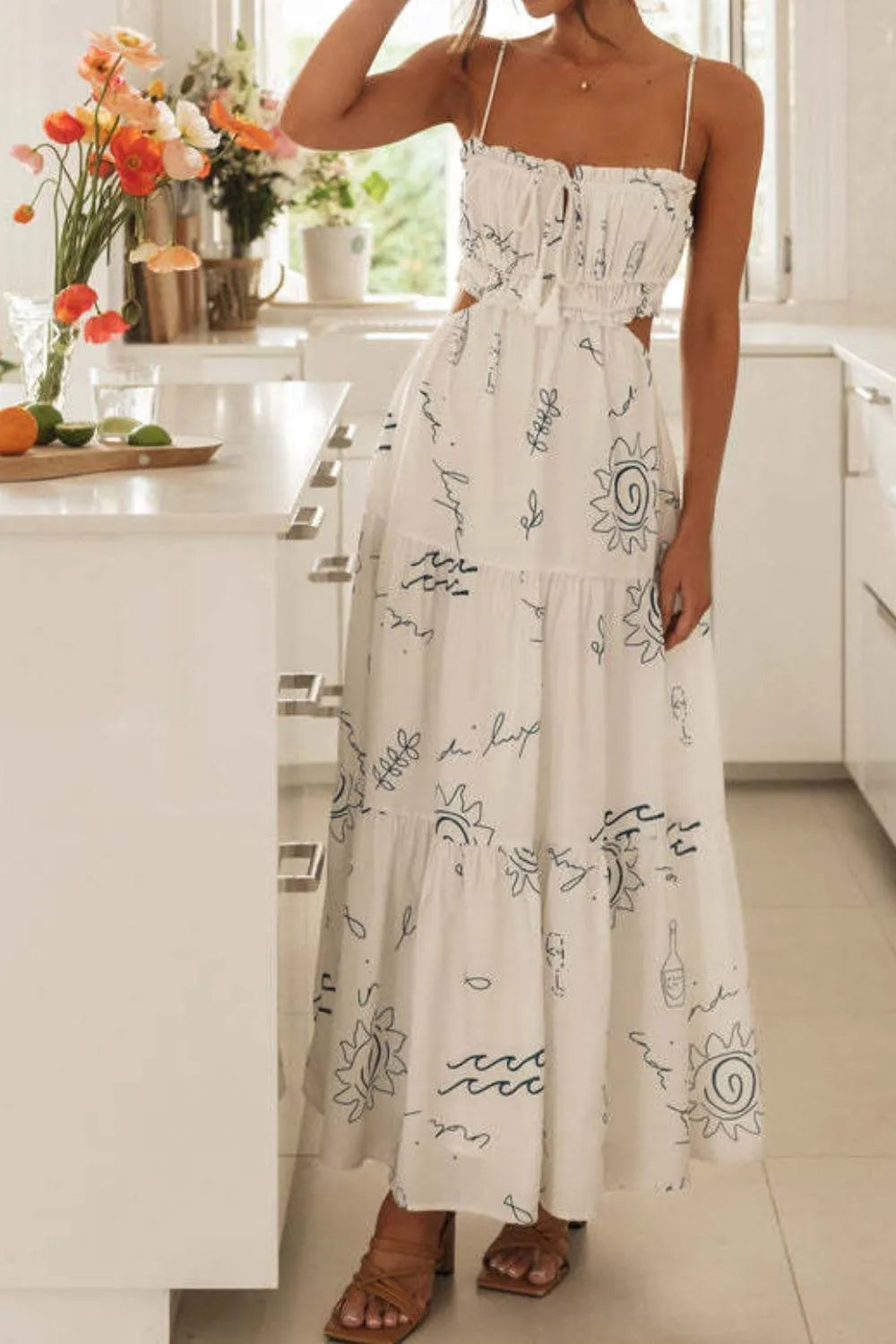 Cutout Printed Sleeveless Midi Cami Dress (9)