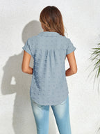 Swiss Dot Button Up Cap Sleeve Shirt (14)