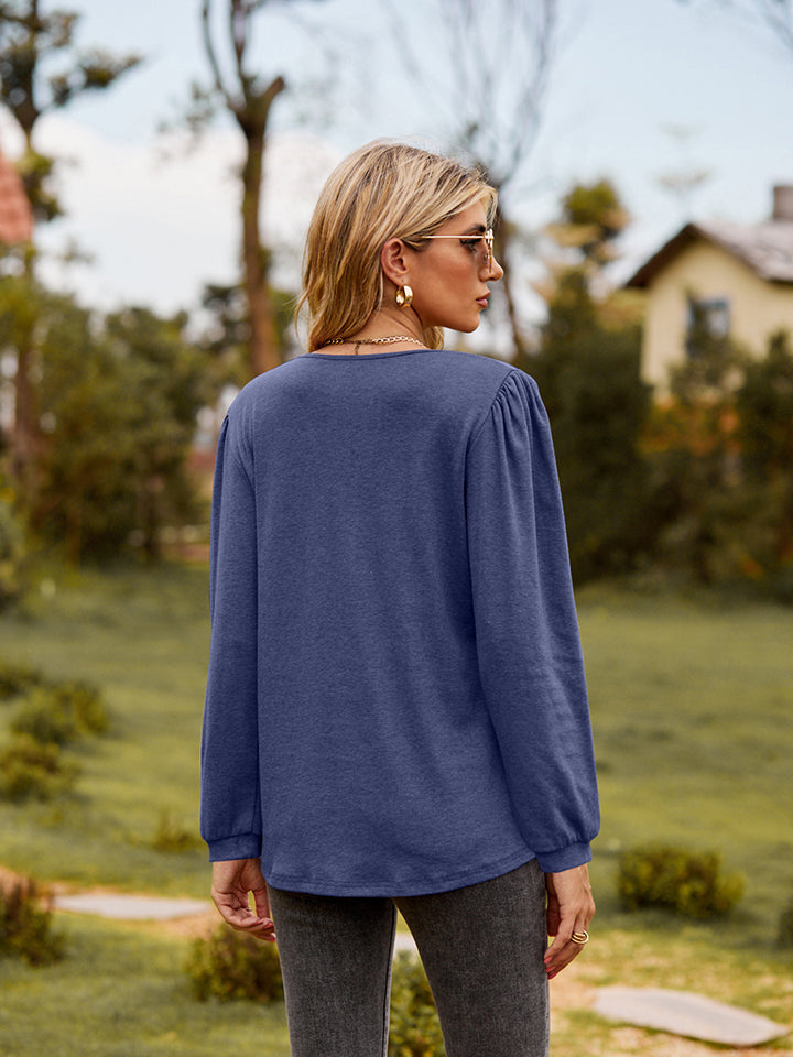Puff Sleeve Ruffle Trim Blouse (6)