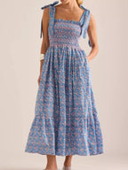 Floral Smocked Tie-shoulder Midi Dress (2)