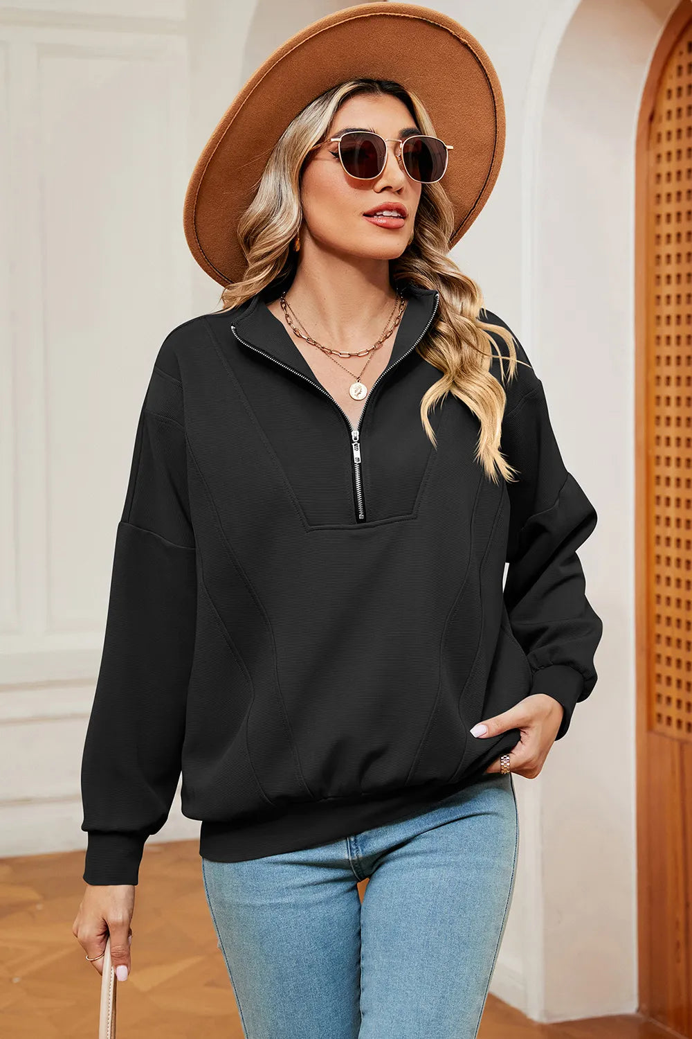 Half Zip Dropped Shoulder Sweatshirt (3)