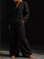Notched Long Sleeve Top Pants Set (10)
