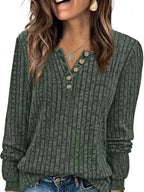 Ribbed Knit Button-front Long Sleeve T-shirt (20)