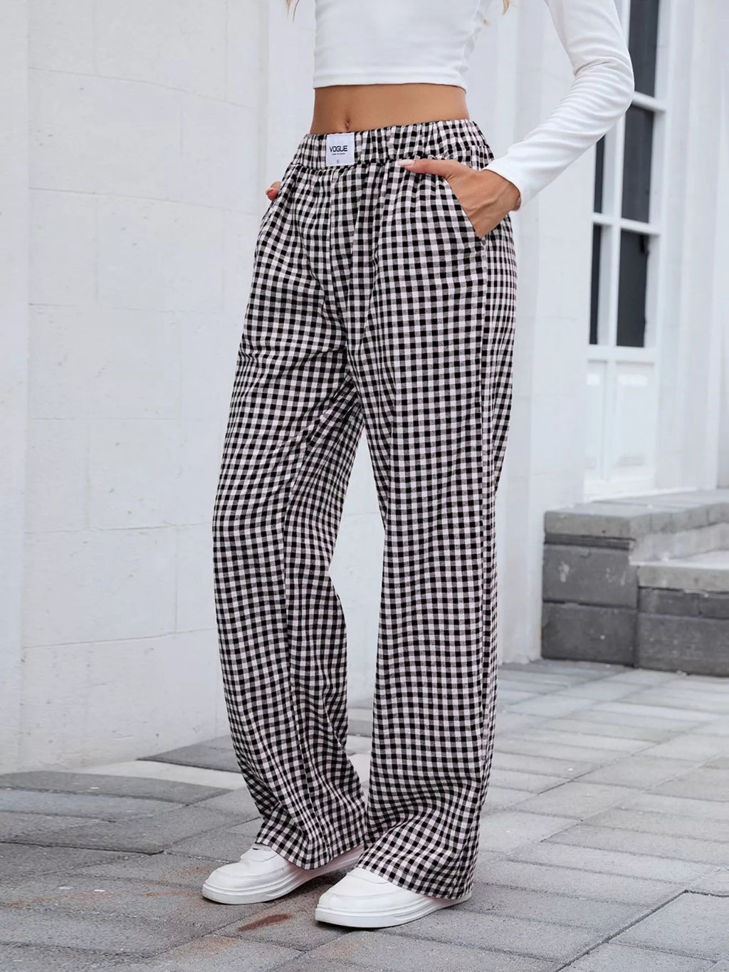 Plaid Wide Leg Casual Pants (19)
