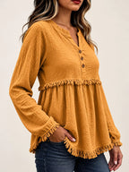 Full Size Frayed Hem Button Detail Blouse Plus (12)