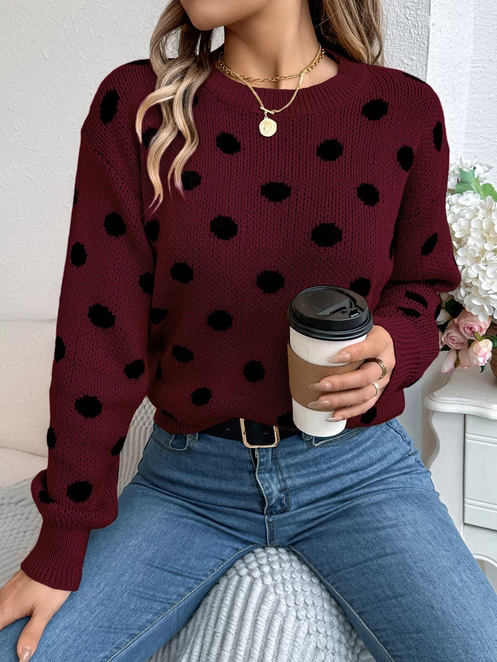 Polka Dot Round Neck Sweater (12)