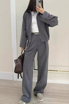 Zip-up Jacket Wide-leg Pants Set (4)
