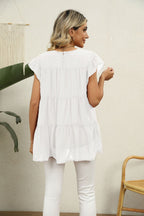 Swiss Dot Round Neck Tiered Blouse (9)