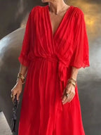 Full Size Chiffon Wrap Dress Flutter Sleeves Plus (14)