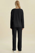 Full Size Cable-knit Long Sleeve Top Pants Set (2)