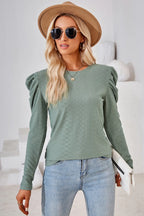 Round Neck Puff Sleeve Blouse (20)