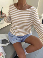Boat Neck Striped Long Sleeve T-shirt (21)