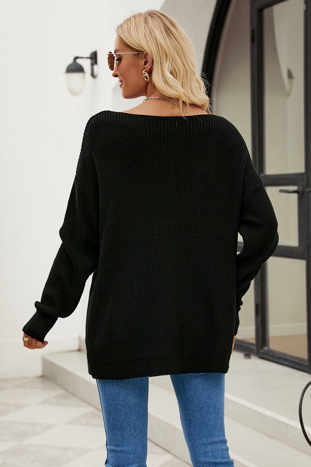 Boat Neck Dropped Shoulder Knit Top (11)