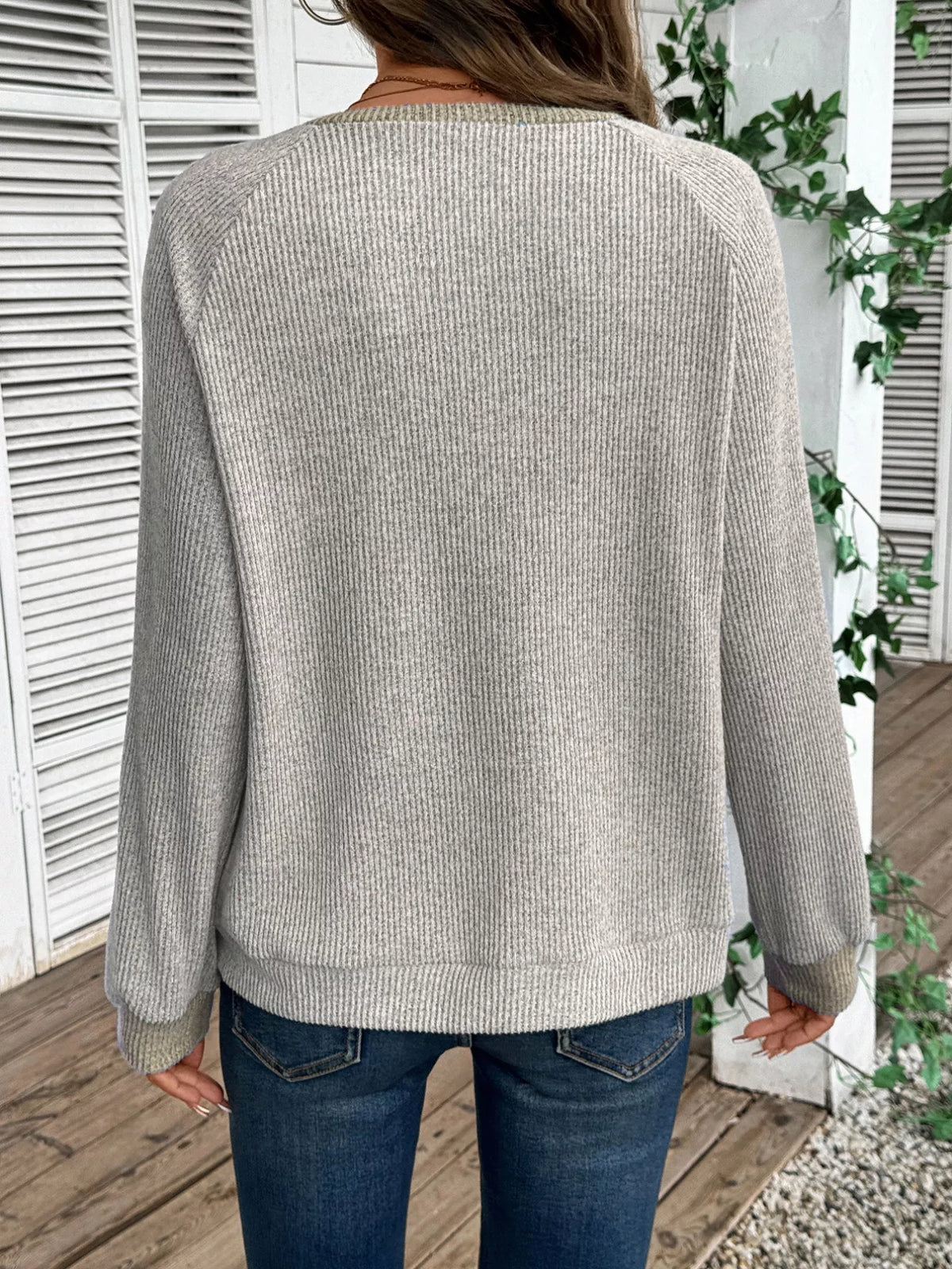 Ribbed Knit Two-tone Top (24)