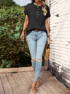 Half Button Short Sleeve Top (25)