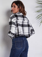Plaid Button Front Jacket Pockets (2)