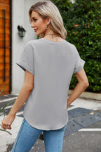 Notched Neck Cuffed Sleeve Shirt (2)