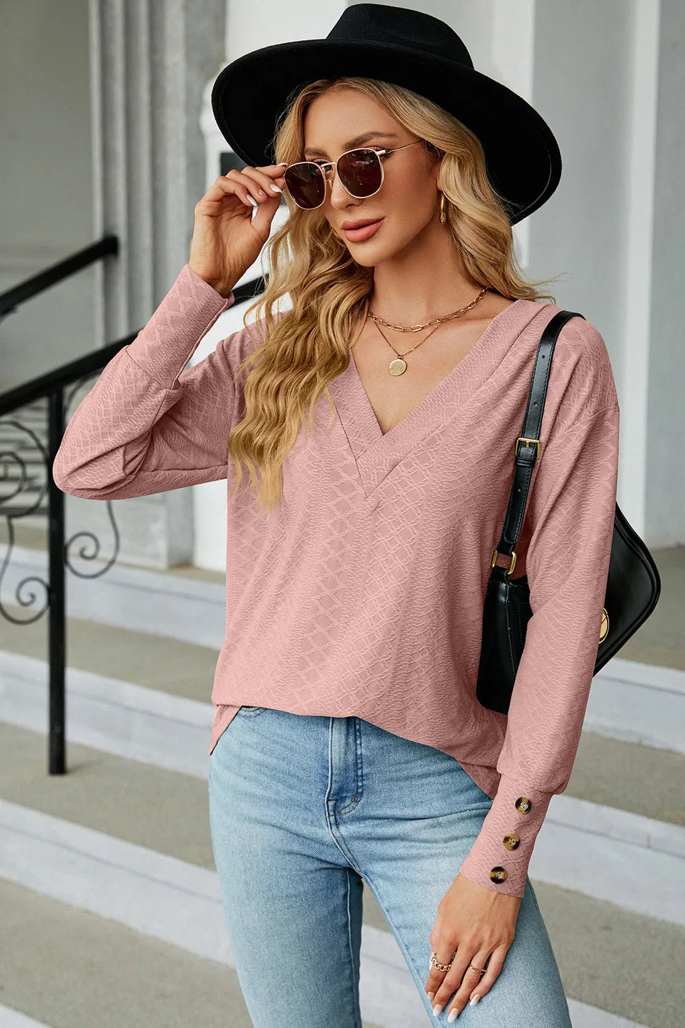 V-neck Lantern Sleeve T-shirt (23)
