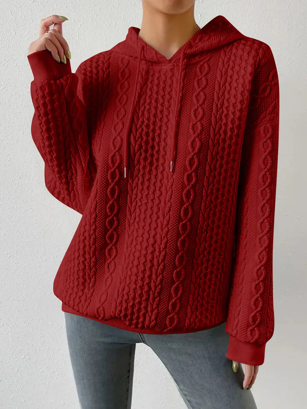Drawstring Drop Shoulder Long Sleeve Hoodie (15)