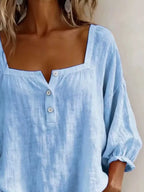 Full Size Square Neck Button Detail Blouse Plus (10)