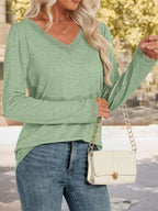 Lace Trim V-neck Long Sleeve T-shirt (2)