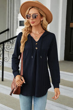 Decorative Button Drawstring Long Sleeve Hoodie (5)