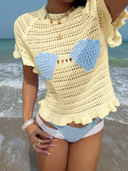 Openwork Ruffled Hem Knit Top (11)