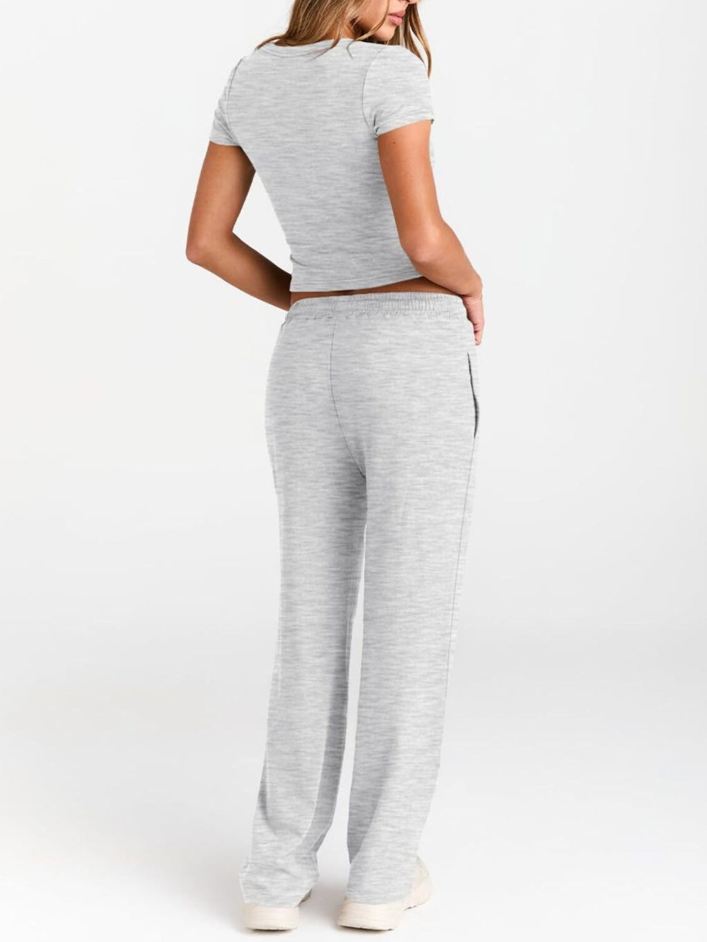 Round Neck Short Sleeve Tee Pants Set (4)