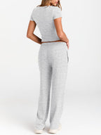 Round Neck Short Sleeve Tee Pants Set (4)