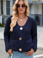 Round Neck Button Up Cardigan Pockets (30)