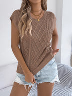 Cable Knit Openwork Cap Sleeve Sweater (6)