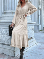 Ruffled Hem V-neck Balloon Sleeve Dress (29)
