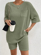 Ribbed Round Neck Top Shorts Set (28)