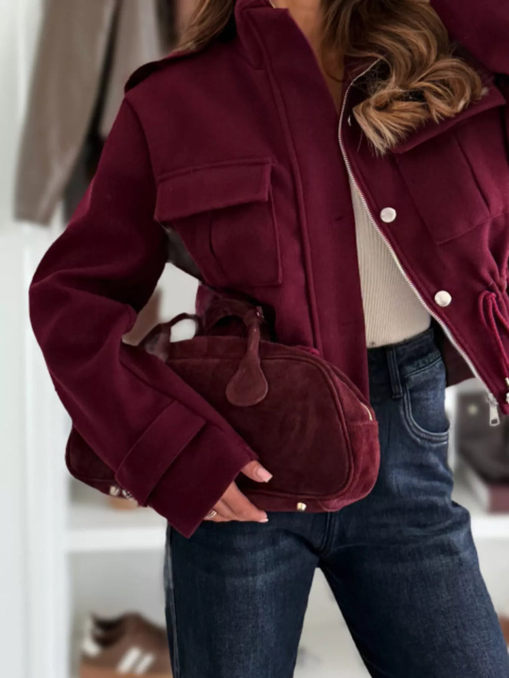 Drawstring Waist Cropped Jacket (12)