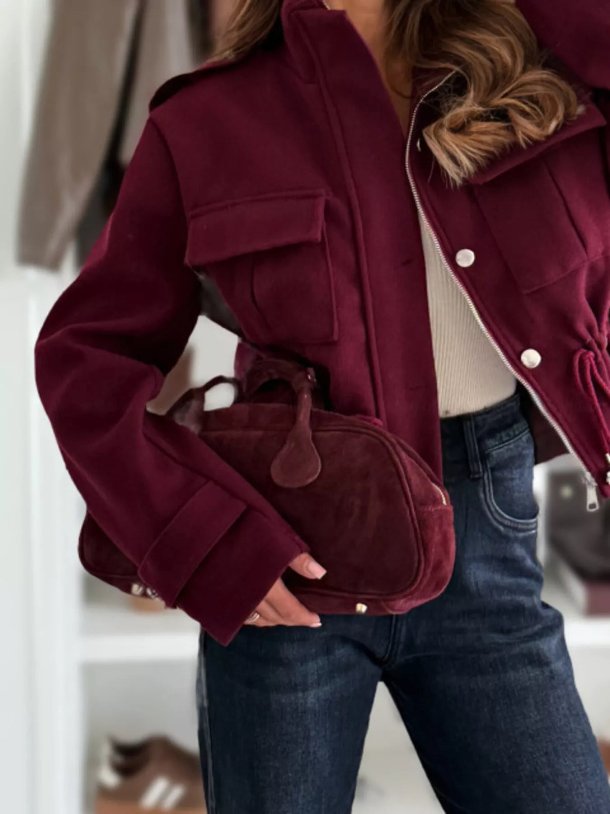 Drawstring Waist Cropped Jacket (12)