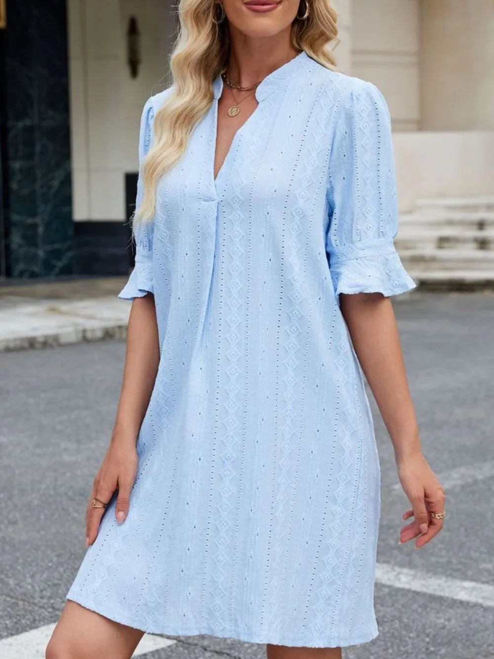 Eyelet Flounce Sleeve Mini Dress (13)