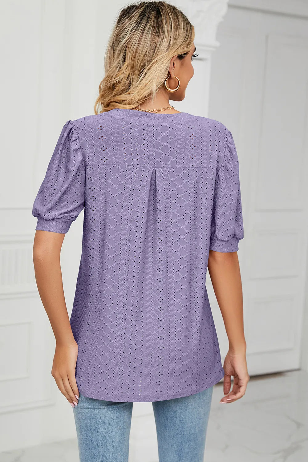 Eyelet Notched Short Sleeve T-shirt (36)