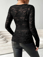 V-neck Long Sleeve Lace Top (2)
