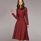 Plaid Elegant Midi Dress variant CJNSSYLY03283-Red-S|CJNSSYLY03283-Red-M|CJNSSYLY03283-Red-XXL|CJNSSYLY03283-Red-L|CJNSSYLY03283-Red-XL