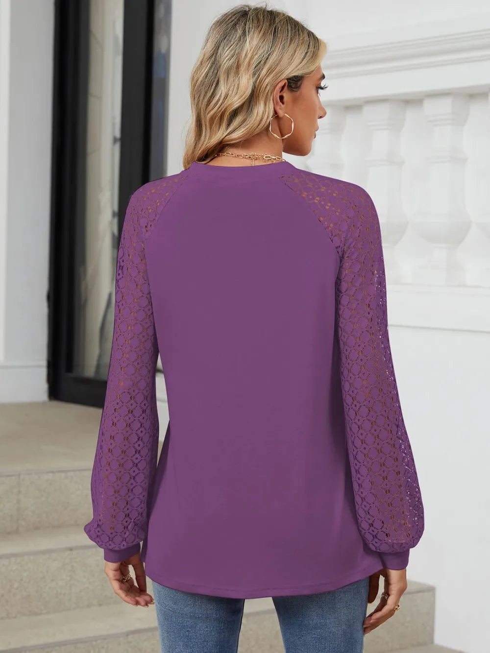 Round Neck Lace Long Sleeve Top (5)