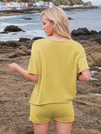 Round Neck Short Sleeve Top Shorts Sweater Set (26)