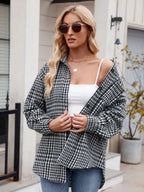 Pocketed Plaid Collared Neck Long Sleeve Shirt (2)