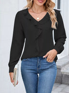 Ruffled V-neck Long Sleeve Blouse (13)