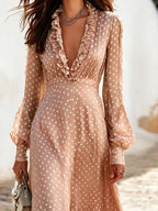 Full Size Polka Dot Ruffle V-neck Maxi Dress Plus (11)