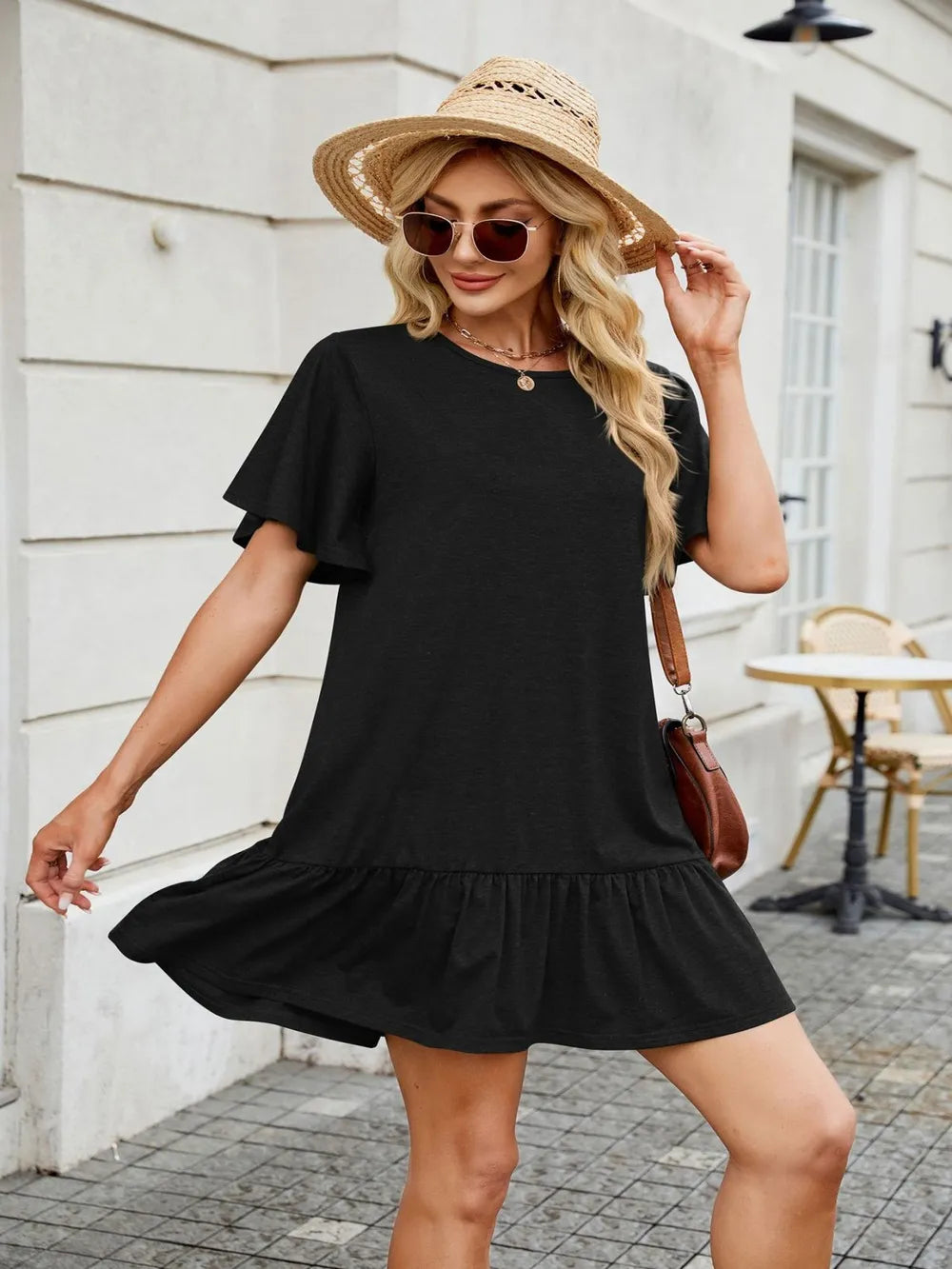 Round Neck Short Sleeve Mini Dress (10)