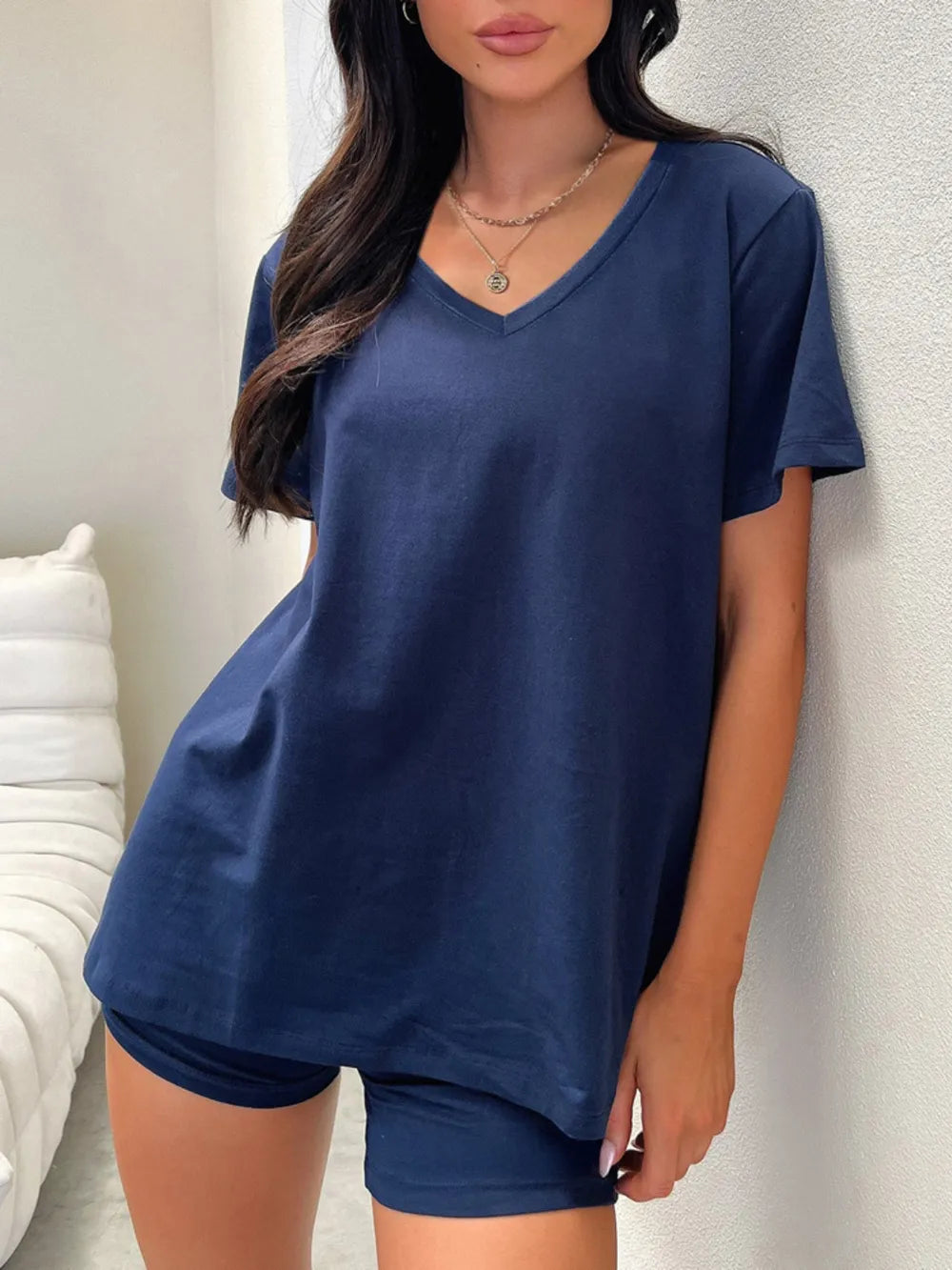 V-neck T-shirt Shorts Set (14)