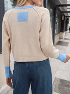 Contrast Button Up Long Sleeve Cardigan (2)