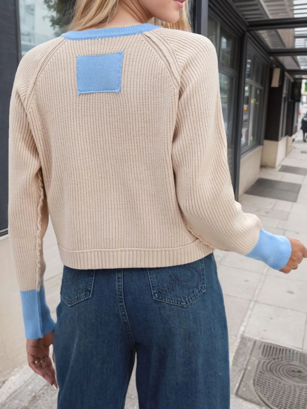 Contrast Button Up Long Sleeve Cardigan (2)