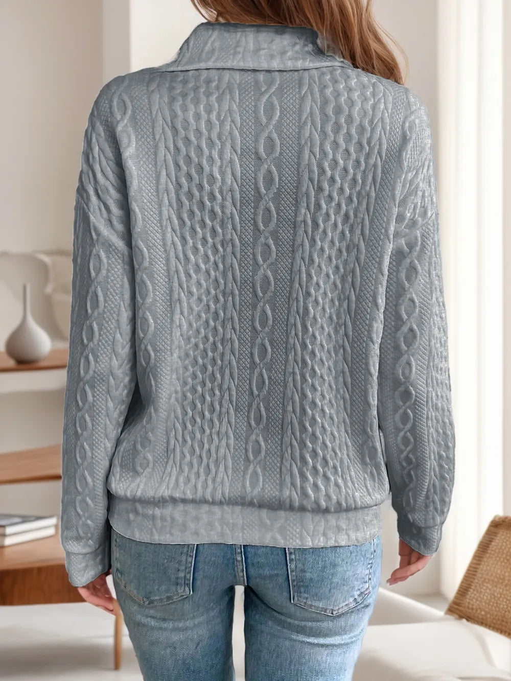 Oblique Zipper Collared Neck Long Sleeve Sweatshirt (8)