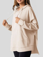 Slit Drawstring Waffle Knit Hoodie (4)
